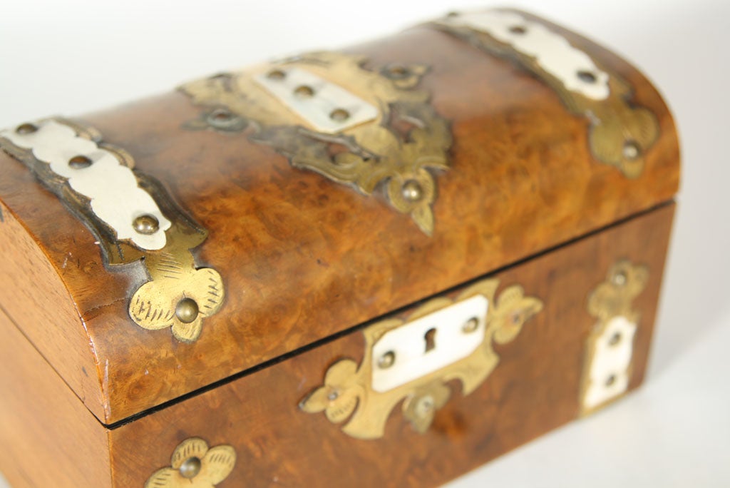 19th Century Hobnail Tea Caddy with Bone Inlay Treasure Chest